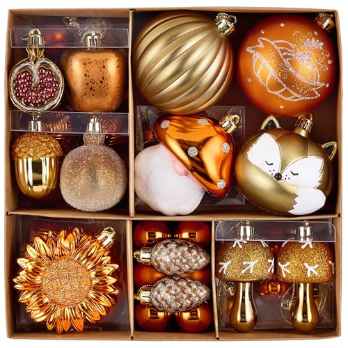 Valery Madelyn Fall Tree Ornaments for Home 50ct Shatterproof Fall Tree Decorations Orange Hanging Ball Gnome Decor for Harvest Thanksgiving Autumn - Image 1