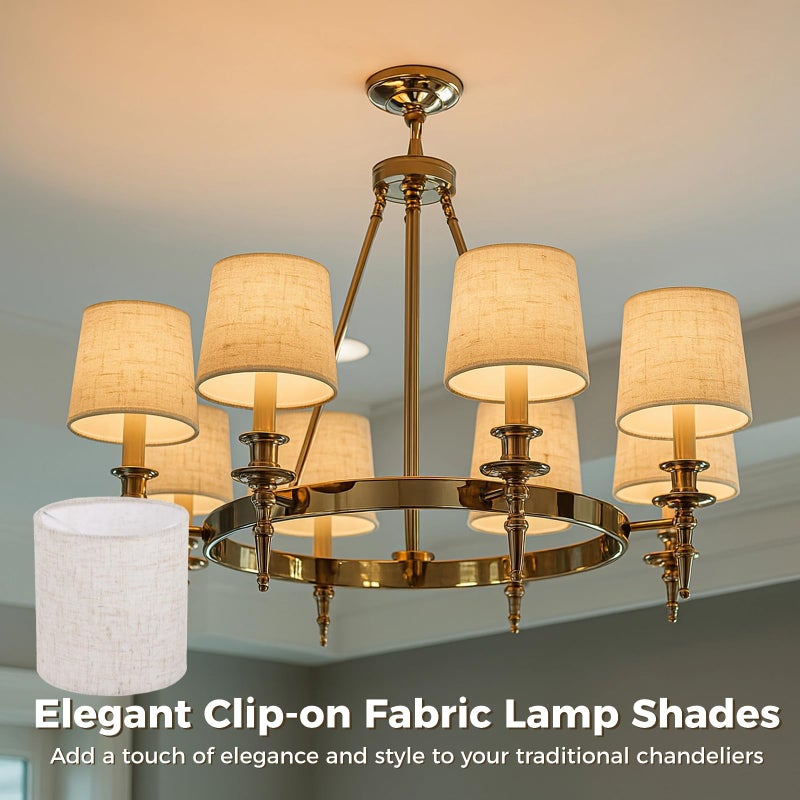 TIMCORR 3 PCS Chandelier Lamp Shades,Mini Lamp Shades Clip-on Bulbs Fabric Lampshade,Beige Chandelier Replacement Shades for Wall Light,Natural Linen Lamp Shade Set,5.1" X 5.1" X 5.3",Assembly Required - Image 3