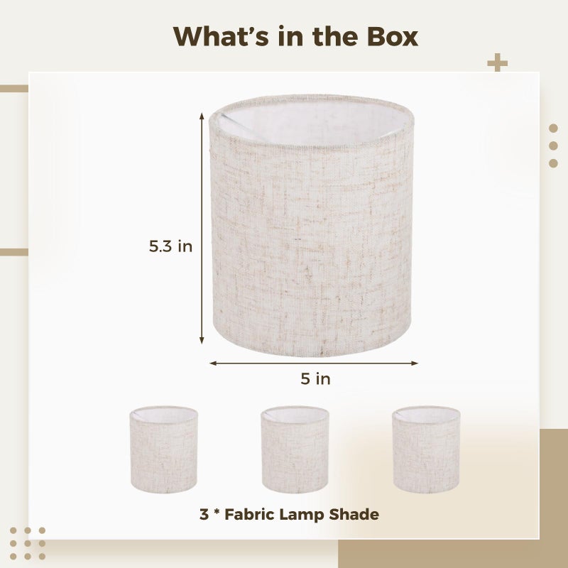 TIMCORR 3 PCS Chandelier Lamp Shades,Mini Lamp Shades Clip-on Bulbs Fabric Lampshade,Beige Chandelier Replacement Shades for Wall Light,Natural Linen Lamp Shade Set,5.1" X 5.1" X 5.3",Assembly Required - Image 5