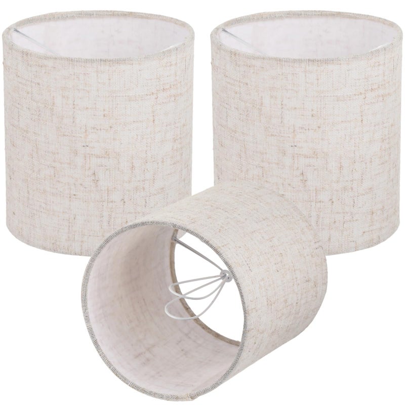 TIMCORR 3 PCS Chandelier Lamp Shades,Mini Lamp Shades Clip-on Bulbs Fabric Lampshade,Beige Chandelier Replacement Shades for Wall Light,Natural Linen Lamp Shade Set,5.1" X 5.1" X 5.3",Assembly Required - Image 2