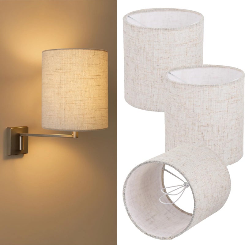 TIMCORR 3 PCS Chandelier Lamp Shades,Mini Lamp Shades Clip-on Bulbs Fabric Lampshade,Beige Chandelier Replacement Shades for Wall Light,Natural Linen Lamp Shade Set,5.1" X 5.1" X 5.3",Assembly Required - Image 1