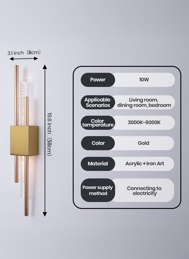 YATAI LIGHTING YATAI Modern LED Wall Light 10W, 50cm Gold Wall Lamp with 3-Color Dimming (3000K-6000K), Acrylic Cover & Metal Base, Adjustable Brightness for Bedroom, Dining Room, Hallway, Mirror Side - Image 2