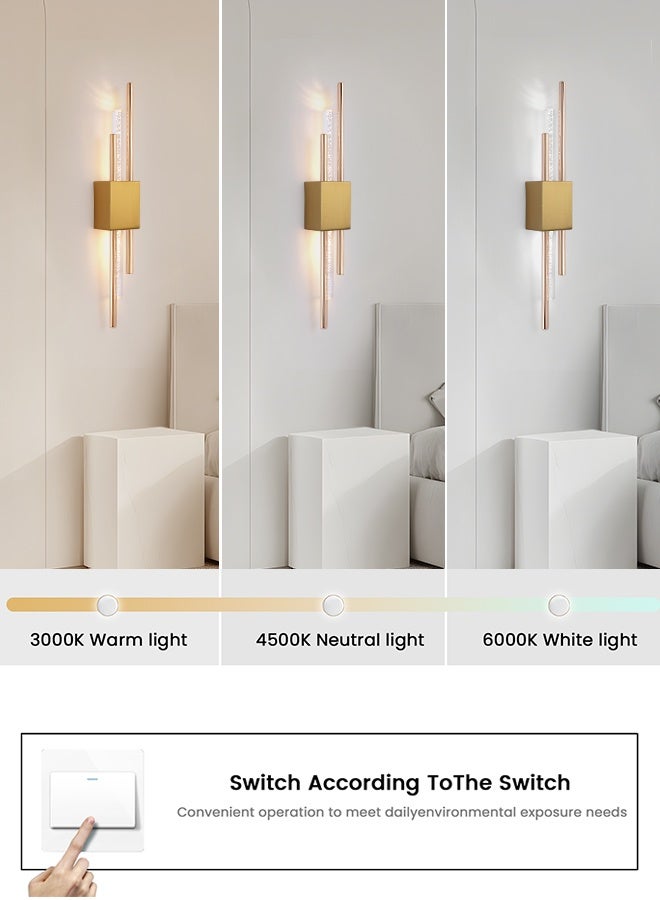 YATAI LIGHTING YATAI Modern LED Wall Light 10W, 50cm Gold Wall Lamp with 3-Color Dimming (3000K-6000K), Acrylic Cover & Metal Base, Adjustable Brightness for Bedroom, Dining Room, Hallway, Mirror Side - Image 3