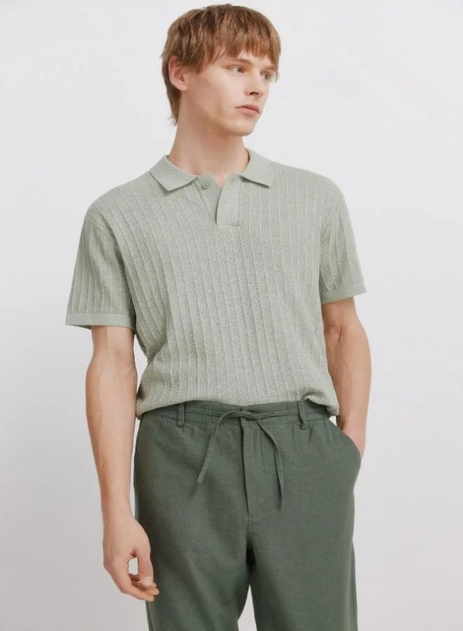 Springfield  Linen/cotton drawstring elasticated waistband welt back pockets front coin pocket Comfort Slim fit trousers for Men | Best Price UAE