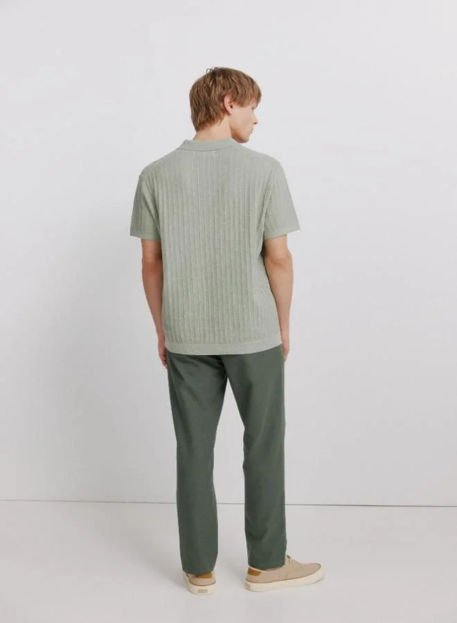 Springfield  Linen/cotton drawstring elasticated waistband welt back pockets front coin pocket Comfort Slim fit trousers for Men | Best Price UAE