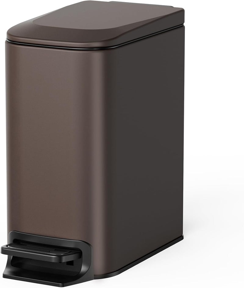 Cesun Small Bathroom Trash Can with Lid Soft Close, Step Pedal, 6 Liter / 1.6 Gallon Stainless Steel Garbage Can with Removable Inner Bucket, Anti-Fingerprint Finish (Brown) - Image 1