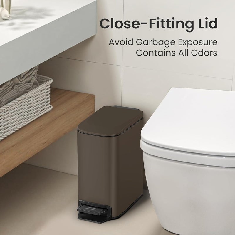 Cesun Small Bathroom Trash Can with Lid Soft Close, Step Pedal, 6 Liter / 1.6 Gallon Stainless Steel Garbage Can with Removable Inner Bucket, Anti-Fingerprint Finish (Brown) - Image 2