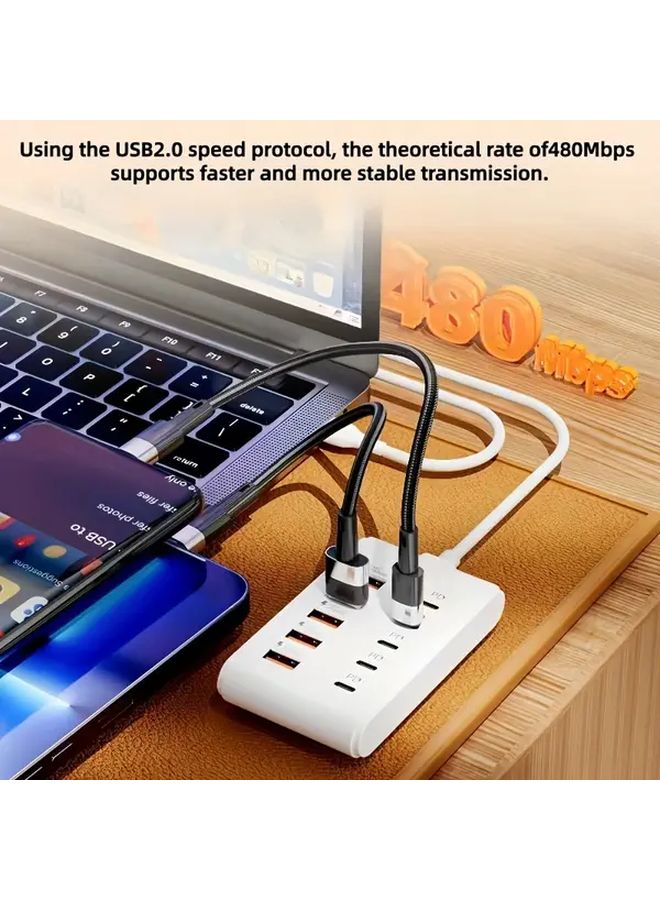 محور USB-C الأبيض 10 في 1 مع شحن PD بقوة 66 واط، 5 منافذ USB-A، محطة إرسال مدمجة - Image 4