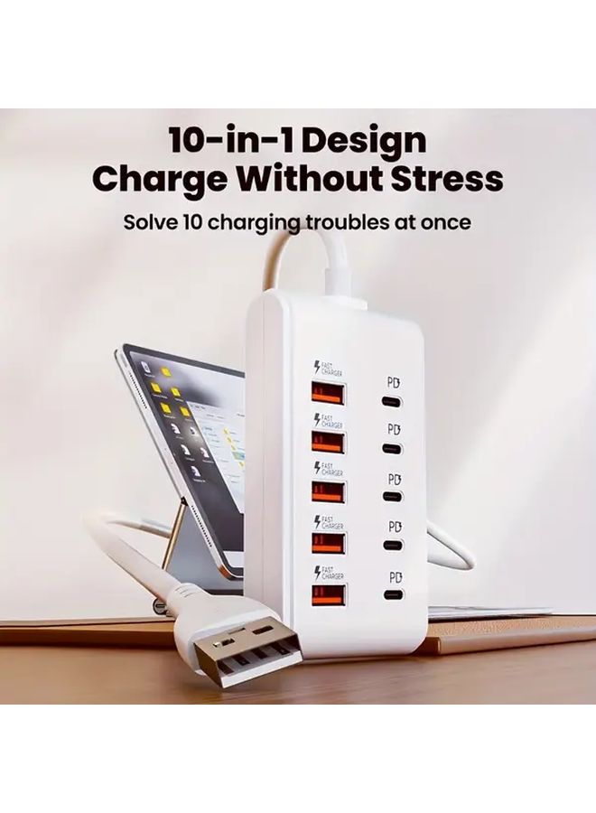 محور USB-C الأبيض 10 في 1 مع شحن PD بقوة 66 واط، 5 منافذ USB-A، محطة إرسال مدمجة - Image 1