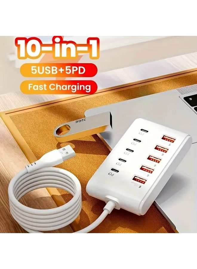 محور USB-C الأبيض 10 في 1 مع شحن PD بقوة 66 واط، 5 منافذ USB-A، محطة إرسال مدمجة - Image 3