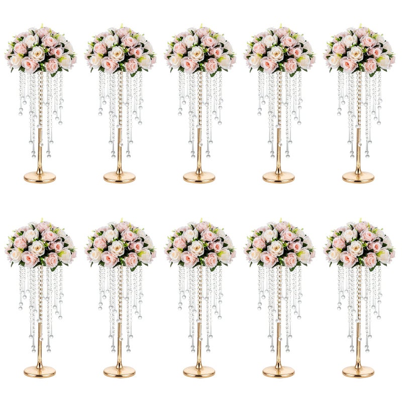 NUPTIO Gold Vases for Centerpieces Wedding - 10 Pcs 21.7in Tall Vase Centerpieces for Tables - Chandelier Flower Stand Bulk - Image 1