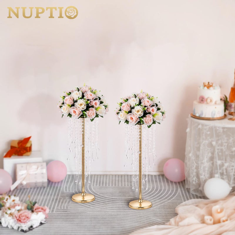 NUPTIO Gold Vases for Centerpieces Wedding - 10 Pcs 21.7in Tall Vase Centerpieces for Tables - Chandelier Flower Stand Bulk - Image 5