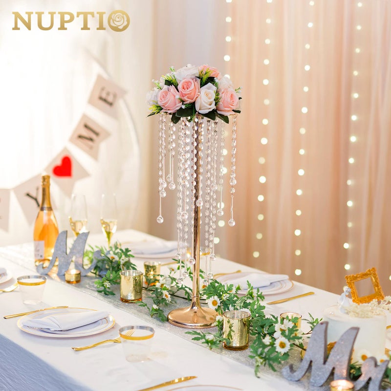NUPTIO Gold Vases for Centerpieces Wedding - 10 Pcs 21.7in Tall Vase Centerpieces for Tables - Chandelier Flower Stand Bulk - Image 2