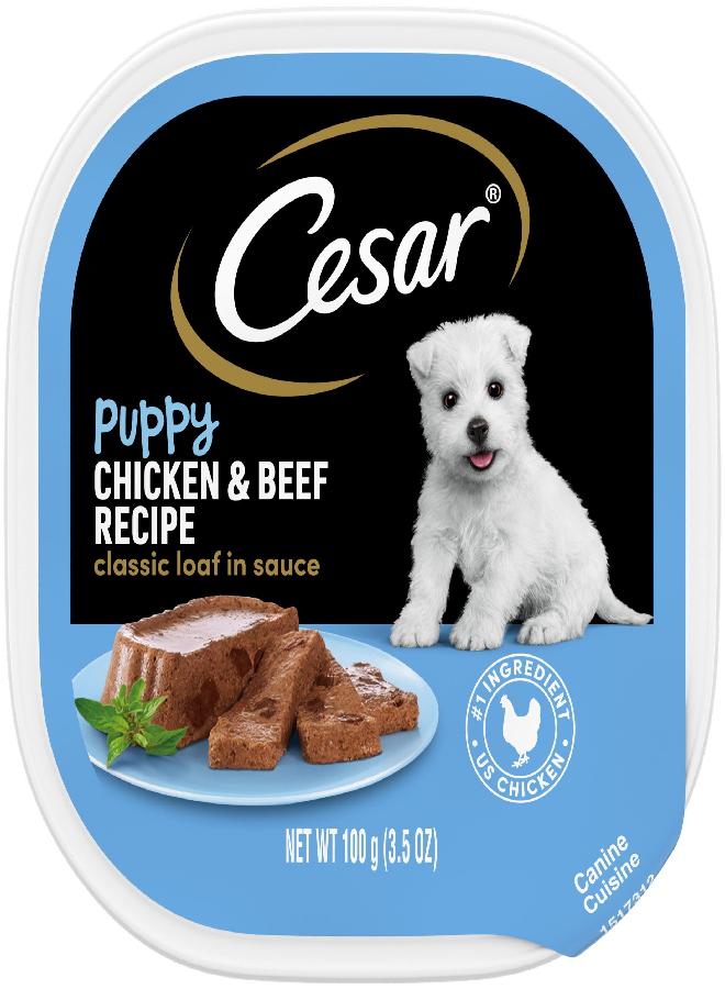 Cesar Puppy Wet Dog Food Classic Loaf in Sauce Chicken & Beef Recipe, 3.5 oz. Easy Peel Trays (24 Count, Pack of 1) - Image 4