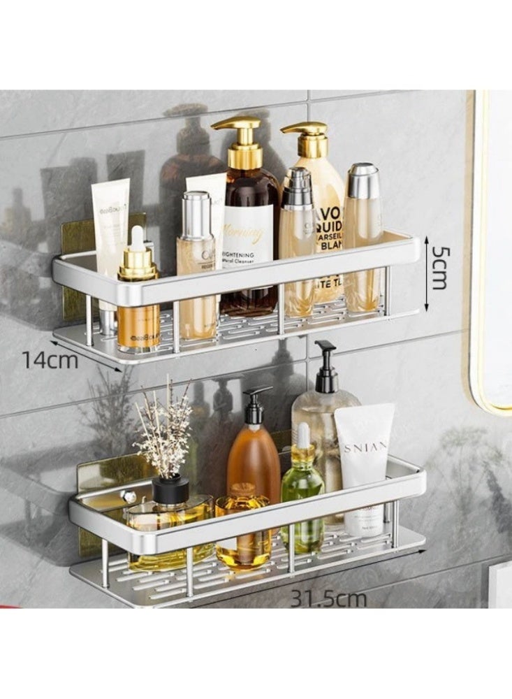 【الفضة】2 حزمة دش الكادي رف، سلة الحمام المقاومة للصدأ للدش، غير الحفر اللاصق دش الكادي، الجدار المثبتة على الرف الزاوية، الشامبو حامل تخزين رف المنظم للحمام / المرحاض / المطبخ - Image 2