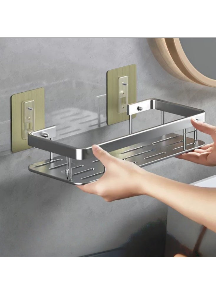 【الفضة】2 حزمة دش الكادي رف، سلة الحمام المقاومة للصدأ للدش، غير الحفر اللاصق دش الكادي، الجدار المثبتة على الرف الزاوية، الشامبو حامل تخزين رف المنظم للحمام / المرحاض / المطبخ - Image 3