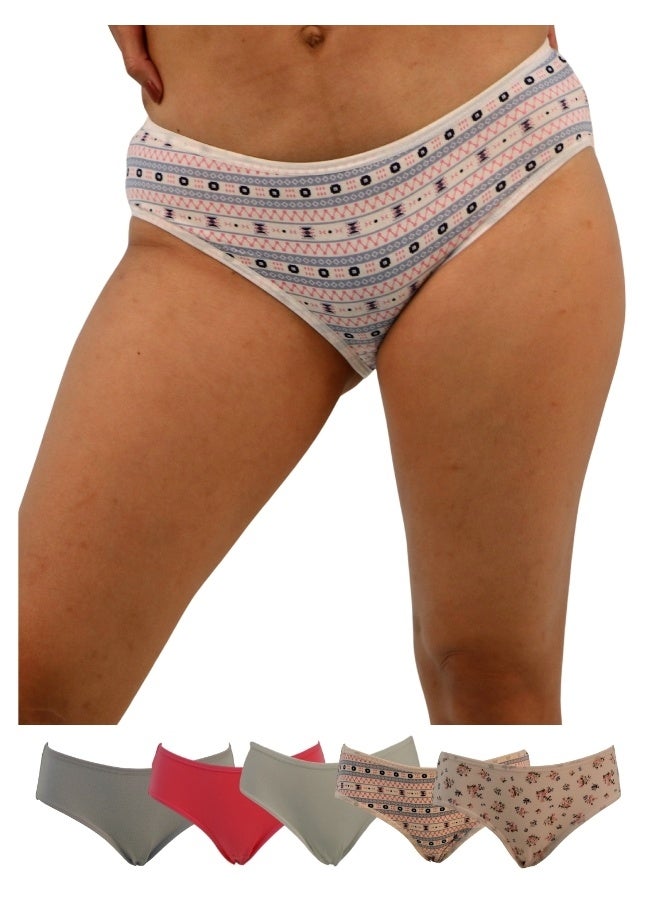 JOANNA JOANNA D001-2 Women's Plain & Floral Design Mid Rise 6-Pack Panties, Multicolor  - Image 1