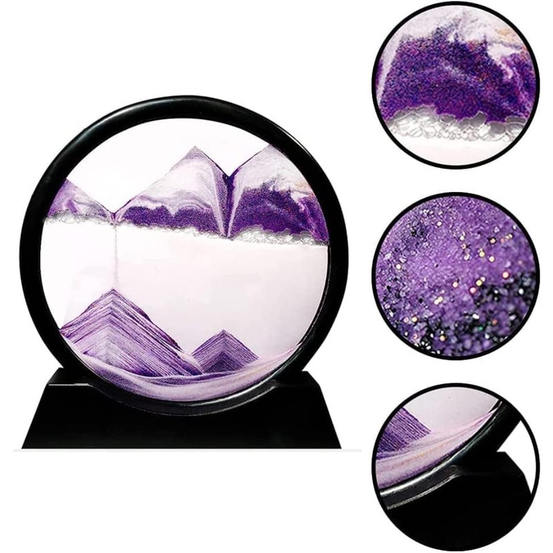 FEBLICH 3D Moving Sand Art Picture Glass Liquid Painting Natural Landscape Showpieces for Home Decor, Antique Gifts for Kids, Office Desktop Decoration, Desk Table Decorative Items (Purple) - Image 2