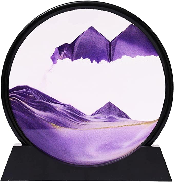 FEBLICH 3D Moving Sand Art Picture Glass Liquid Painting Natural Landscape Showpieces for Home Decor, Antique Gifts for Kids, Office Desktop Decoration, Desk Table Decorative Items (Purple) - Image 1
