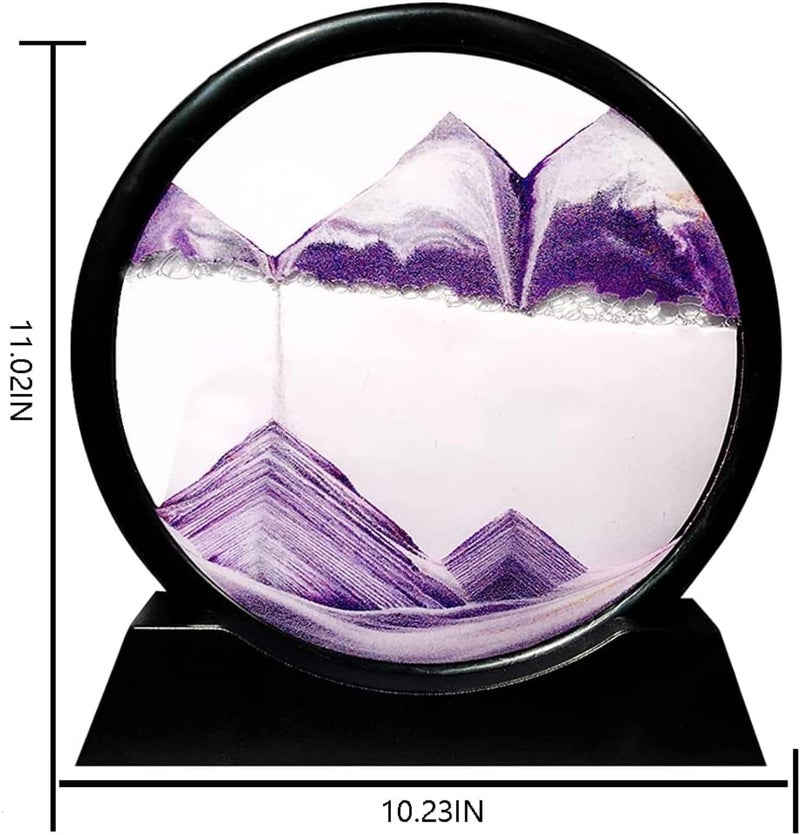FEBLICH 3D Moving Sand Art Picture Glass Liquid Painting Natural Landscape Showpieces for Home Decor, Antique Gifts for Kids, Office Desktop Decoration, Desk Table Decorative Items (Purple) - Image 3