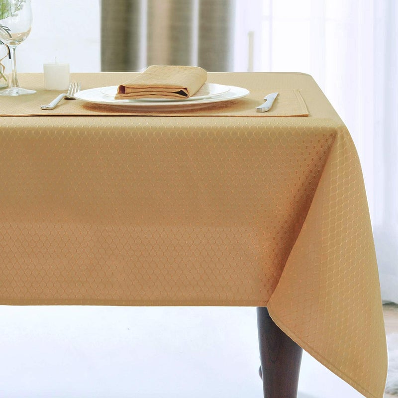 JUCFHY Christmas Jacquard Morrocan Rectangle Table Cloth Oil-Proof Spill-Proof and Water Resistance Washable Tablecloth Decorative Fabric Table Cover for Outdoor and Indoor Use 60 x 144 Inch  Gold - Image 1