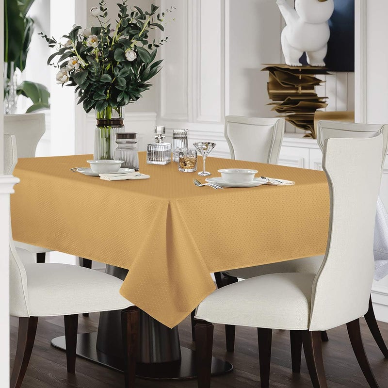 JUCFHY Christmas Jacquard Morrocan Rectangle Table Cloth Oil-Proof Spill-Proof and Water Resistance Washable Tablecloth Decorative Fabric Table Cover for Outdoor and Indoor Use 60 x 144 Inch  Gold - Image 4