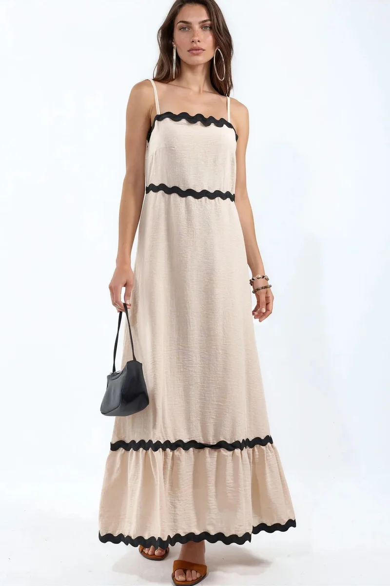 جينيفر Strapless Linen Maxi Dress