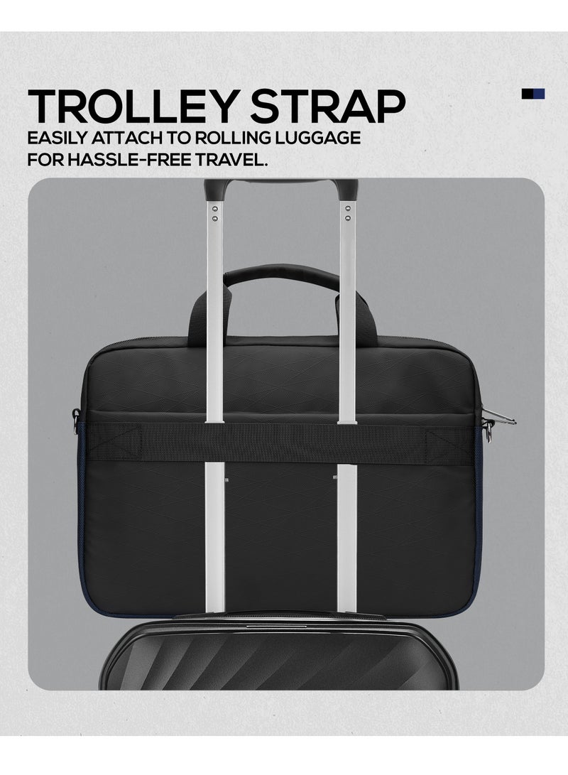 Volkano Seismic 15.6" Laptop Shoulder Bag – Black/Navy, Padded Compartment, External Pockets, Trolley Strap, Comfortable Shoulder Strap - Image 4