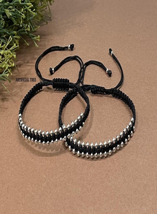 ARTIFICIAL TREE Handmade Black Thread Ball Charms Nazariya Anklet | Payal for Women & Girls - 2 Piece Set (AT ANK 069) - Image 4