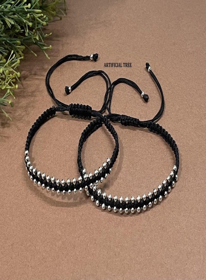 ARTIFICIAL TREE Handmade Black Thread Ball Charms Nazariya Anklet | Payal for Women & Girls - 2 Piece Set (AT ANK 069) - Image 3