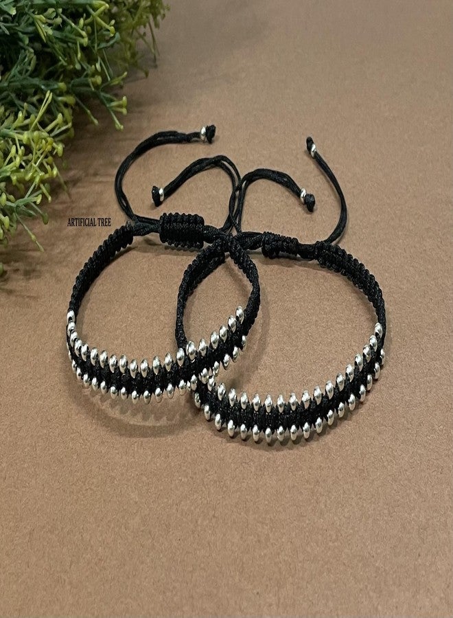 ARTIFICIAL TREE Handmade Black Thread Ball Charms Nazariya Anklet | Payal for Women & Girls - 2 Piece Set (AT ANK 069) - Image 2