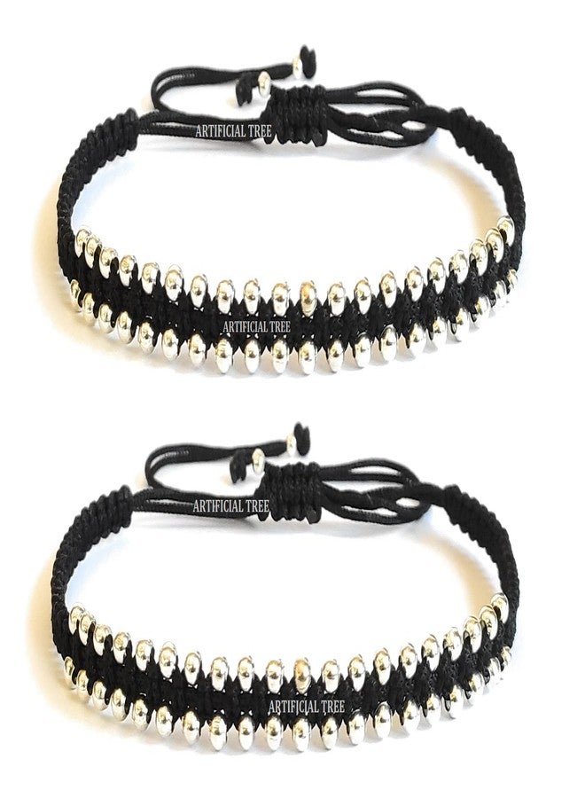 ARTIFICIAL TREE Handmade Black Thread Ball Charms Nazariya Anklet | Payal for Women & Girls - 2 Piece Set (AT ANK 069) - Image 1