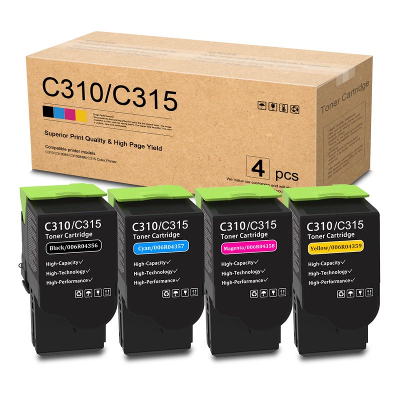 C310 C315 High Capacity Toner Cartridge Set 4Pack BKCMY Compatible 006R04356 006R04357 006R04358 006R04359 Toner Cartridge Replacement for Xerox C310 C310DNI C310DNIM C315 Color Printer