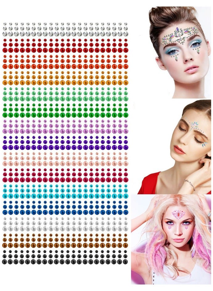 900 قطعة ملصقات تاتو الوجة والجسم من حجر الراين ذاتية اللصق احجار كريستالية لامعة مناسبة لتزيين الوجه والجسم والأظافر - Image 1