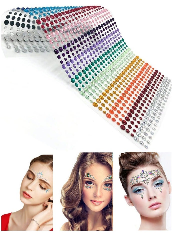 900 قطعة ملصقات تاتو الوجة والجسم من حجر الراين ذاتية اللصق احجار كريستالية لامعة مناسبة لتزيين الوجه والجسم والأظافر - Image 4