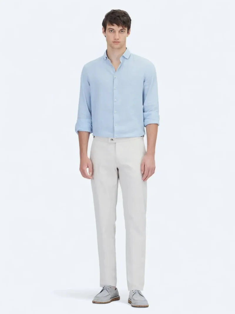 Kip Beige Weaving Fitted Fit Smart Casual Cotton Blended Trousers