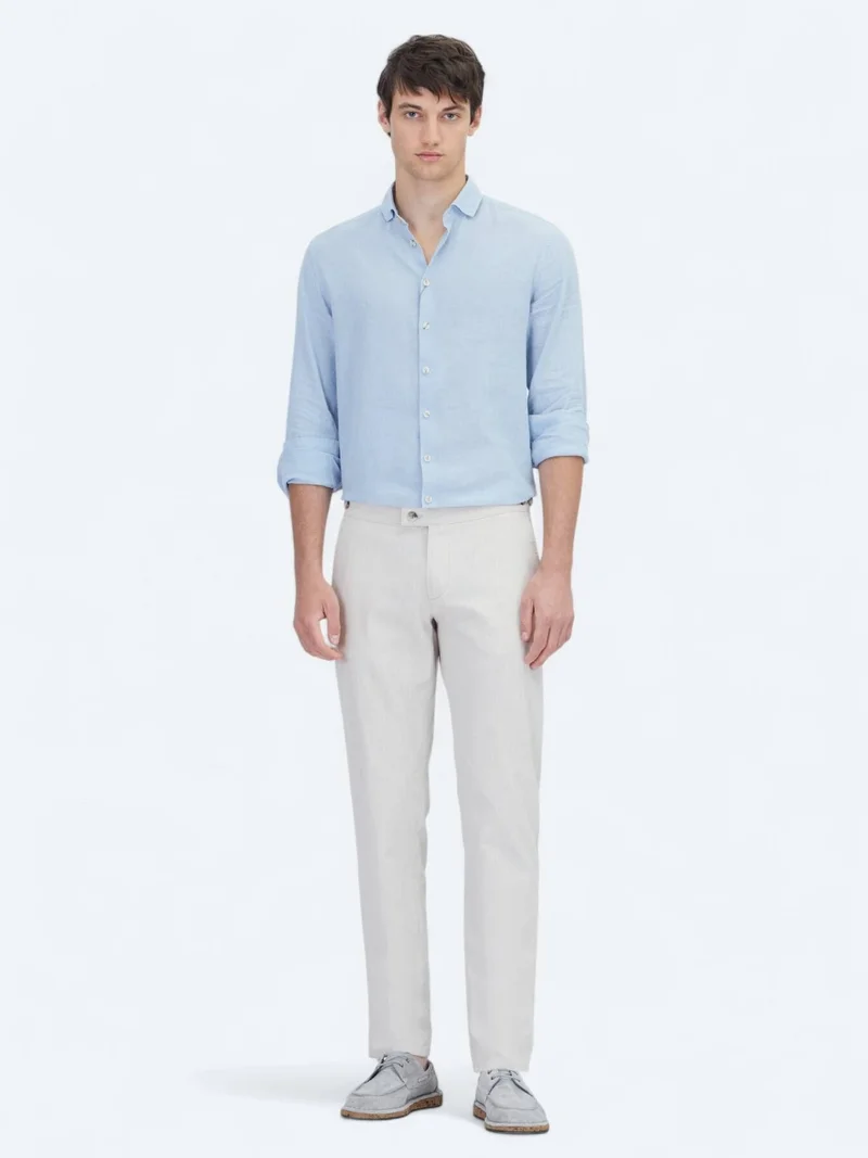 Kip Beige Weaving Fitted Fit Smart Casual Cotton Blended Trousers