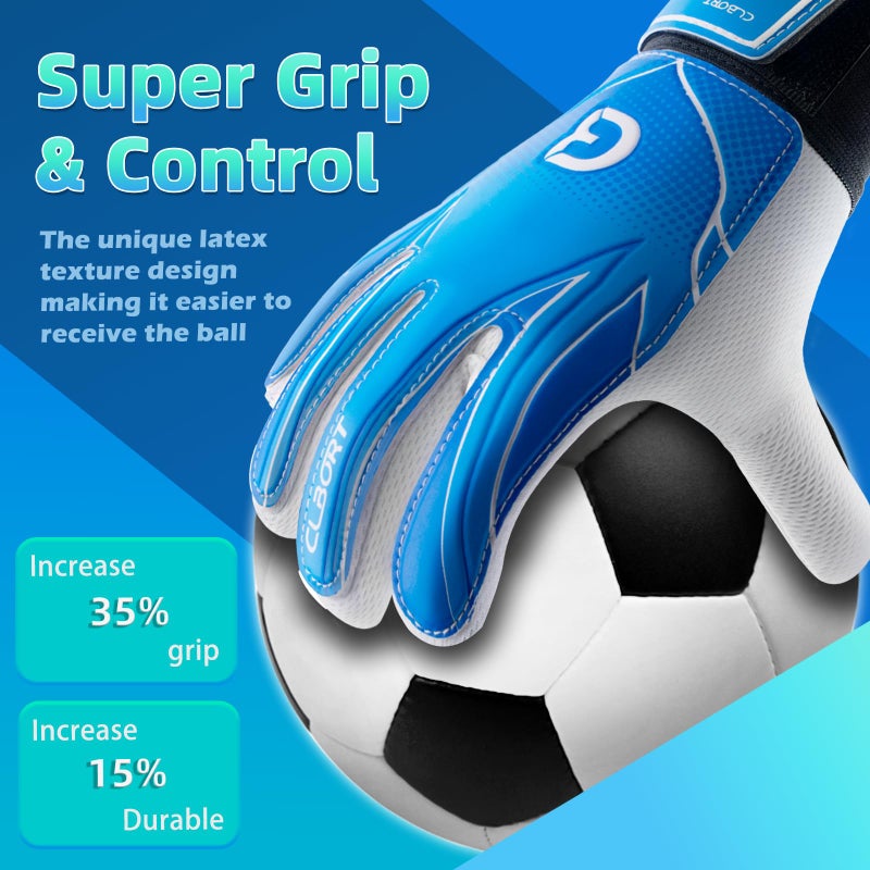 Clbort Soccer Goalie Gloves Youth Kids, Goalkeeper Gloves with Super Grip Palms, Anti-Slip Soccer Gloves, Double Wrist Protection - Image 2