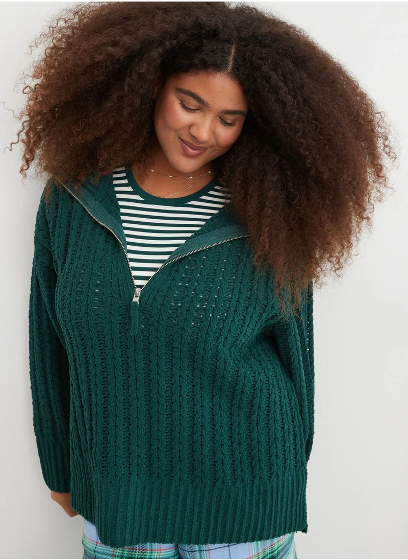 Aerie Quarter Zip Braided Knitted Sweater