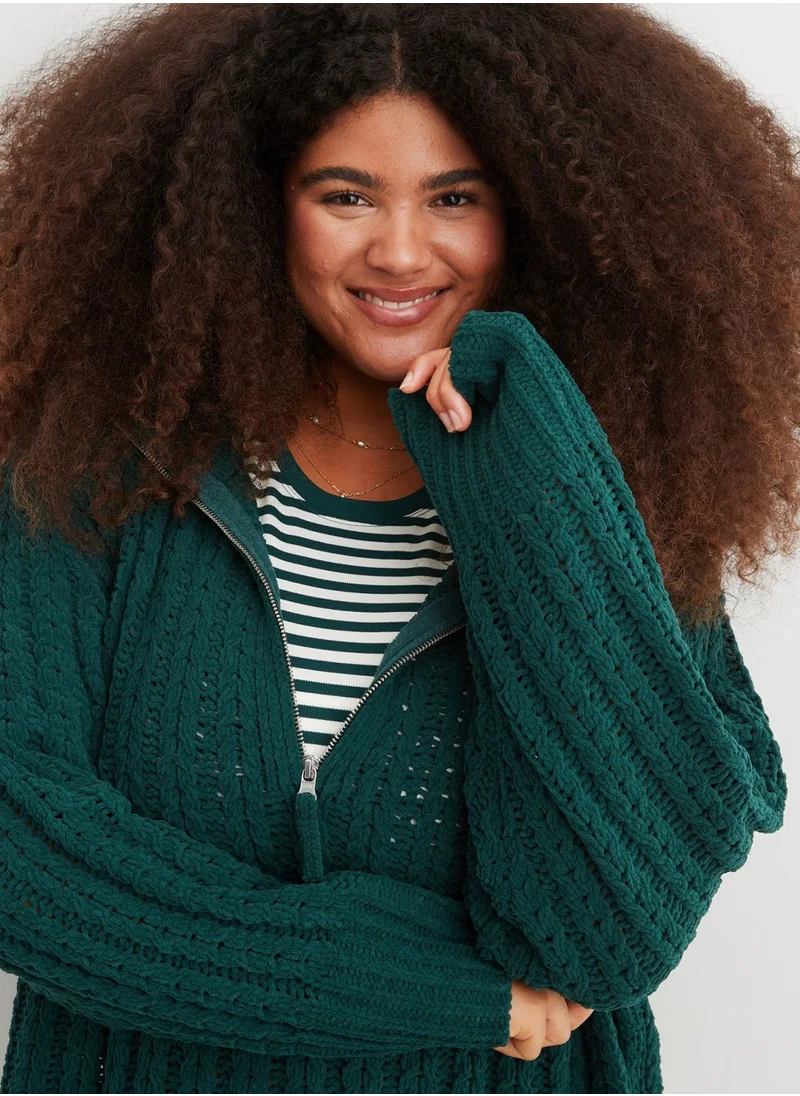 Aerie Quarter Zip Braided Knitted Sweater