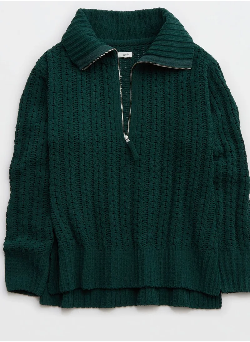 Aerie Quarter Zip Braided Knitted Sweater