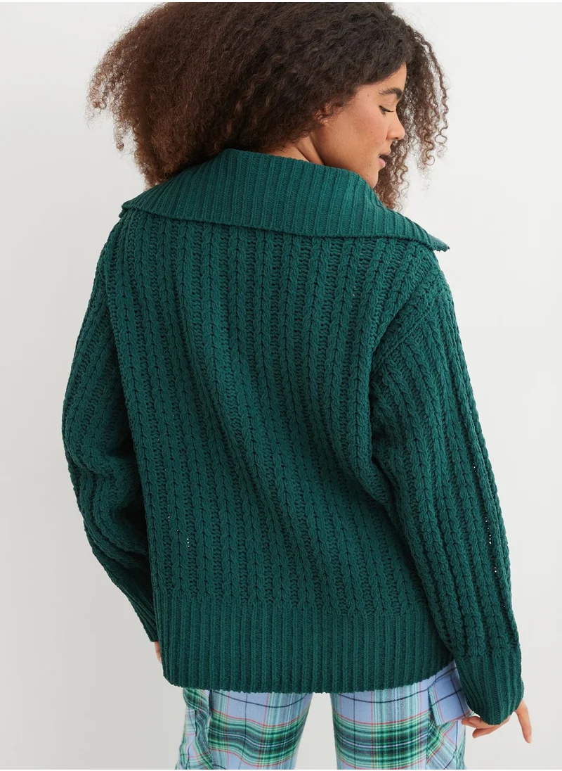 Aerie Quarter Zip Braided Knitted Sweater