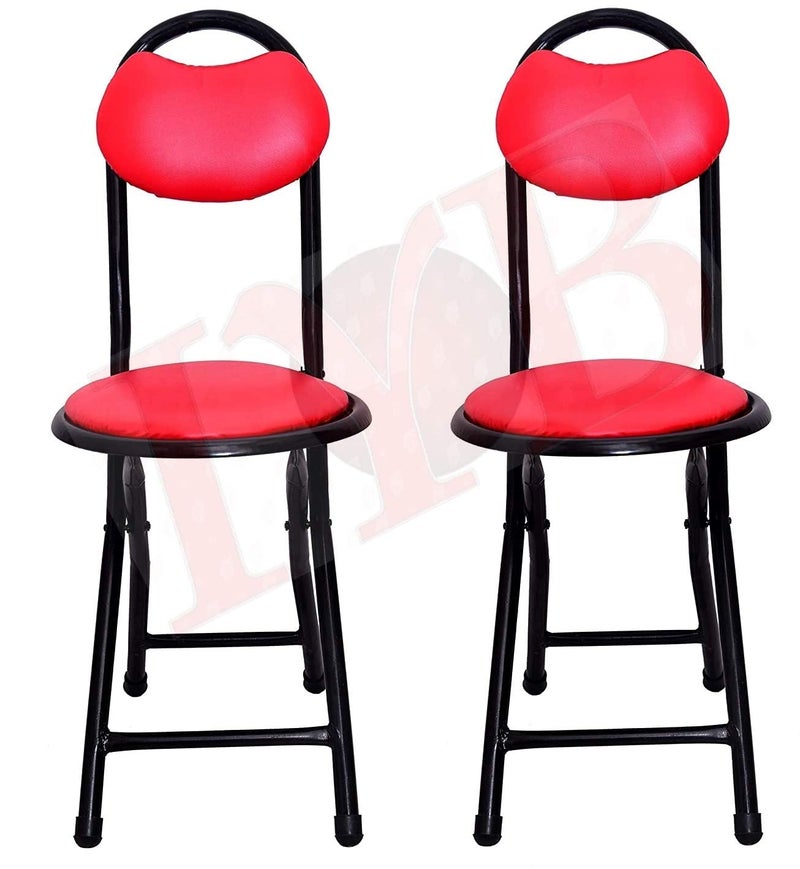 IYB 18inch Seating Height Strong Heavy Duty Folding Chair with Seat and Back Cushion for Office Home Garden Breakfast Padded Red Set of 2 Metal