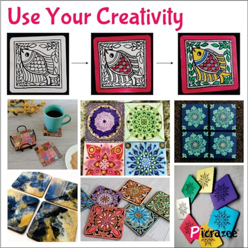 PICRAZEE 12 Square MDF Wooden Plates Coasters for DIY Craft, Mandala Art, Resin Art, Painting, Decoration Craft Kit Size 3.5"x3.5" (SC35_12) - Image 5