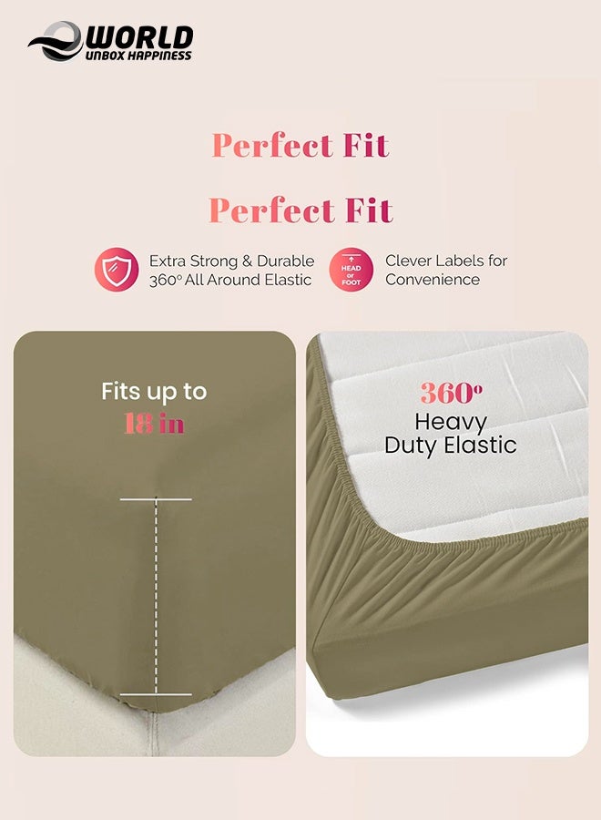 إي وورلد ملاءة سرير ميكروفايبر باللون الأخضر الزيتوني بجيب عميق لتناسب محكم، قابلة للتنفس، قابلة للغسل بالغسالة للحماية المثلى، متوفرة بمقاسات كينغ، كوين وسنجل، بدون غطاء وسادة - Image 3