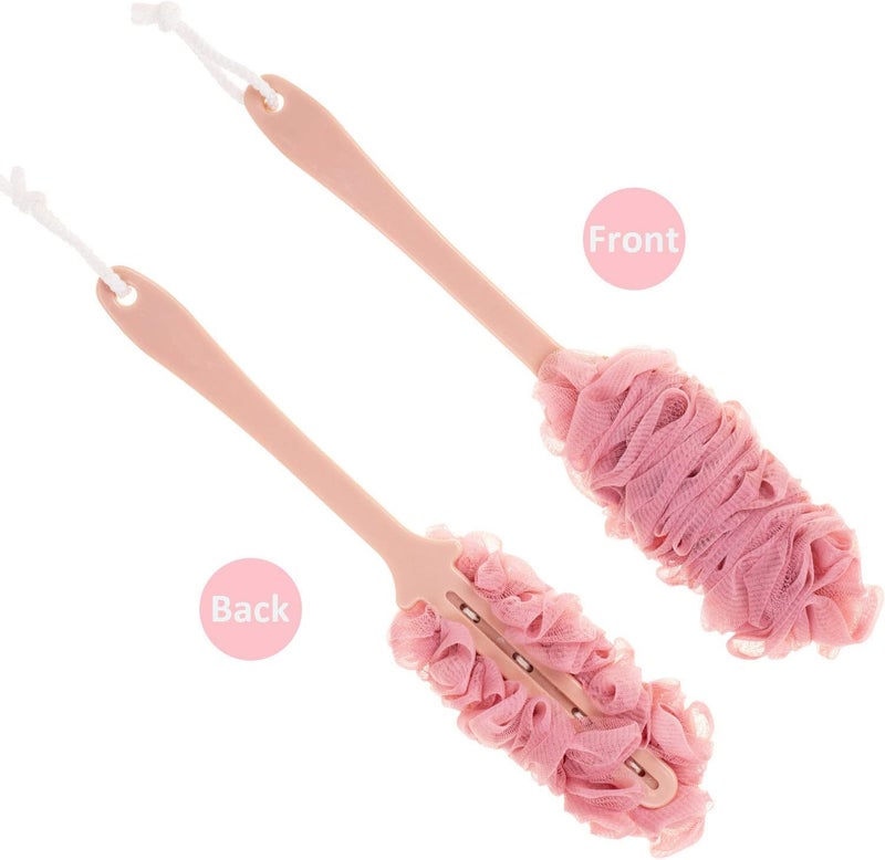 Arswin Back Scrubber for Shower,Loofah Long Handle Bath Body Brush,Soft Nylon Mesh Sponge for Shower,Loofah On a Stick for Men Women,Exfoliating Scrub Cleaning Luffa for Elderly(2-Pack,Pink) - Image 2