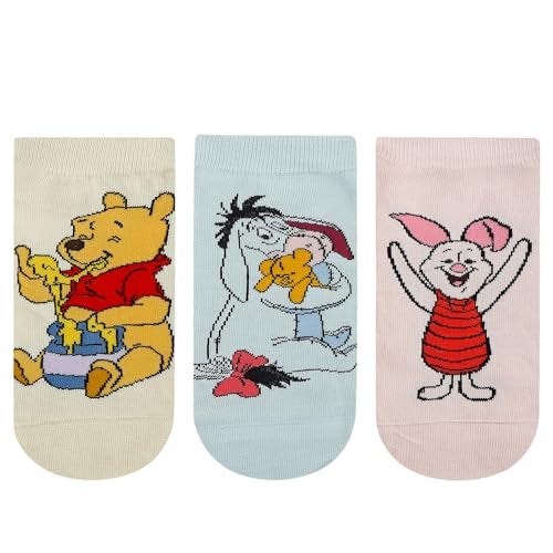BALENZIA SocksXpress Disney Winnie the Pooh Character Lowcut/Ankle socks for Women (Pack of 3)(Free Size)| Made with Cotton & Spandex (Cream, Pink, Blue) - Image 1