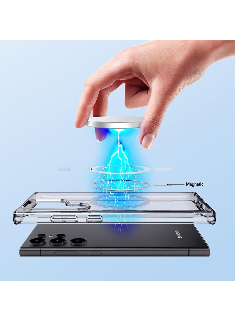 Samsung Galaxy S24 Ultra Clear Case with MagSafe Crystal Clear Slim Fit Thin Transparent TPU PC Rugged Bumper Cover Builtin Magnetic Ring - Image 2
