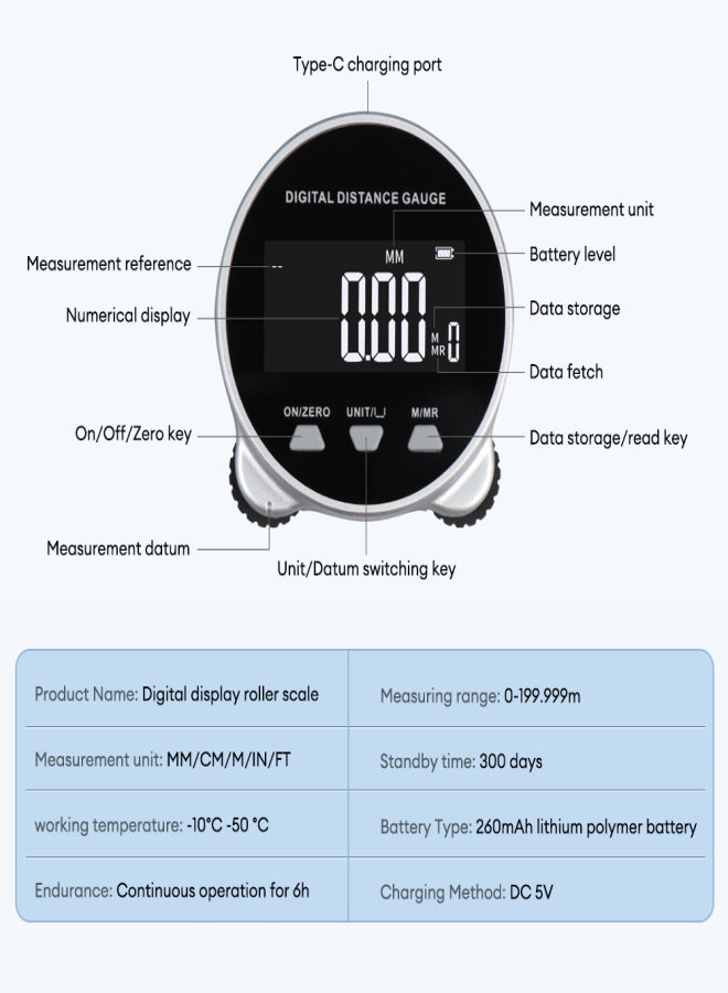 RTO05106 LCD Display Range Finder Digital Display Roller Ruler 199.999m Semiconductor Microprocessor Electronic Digital Distance Gauge Electronic Rolling Ruler for Measurement Long Standby - Image 2