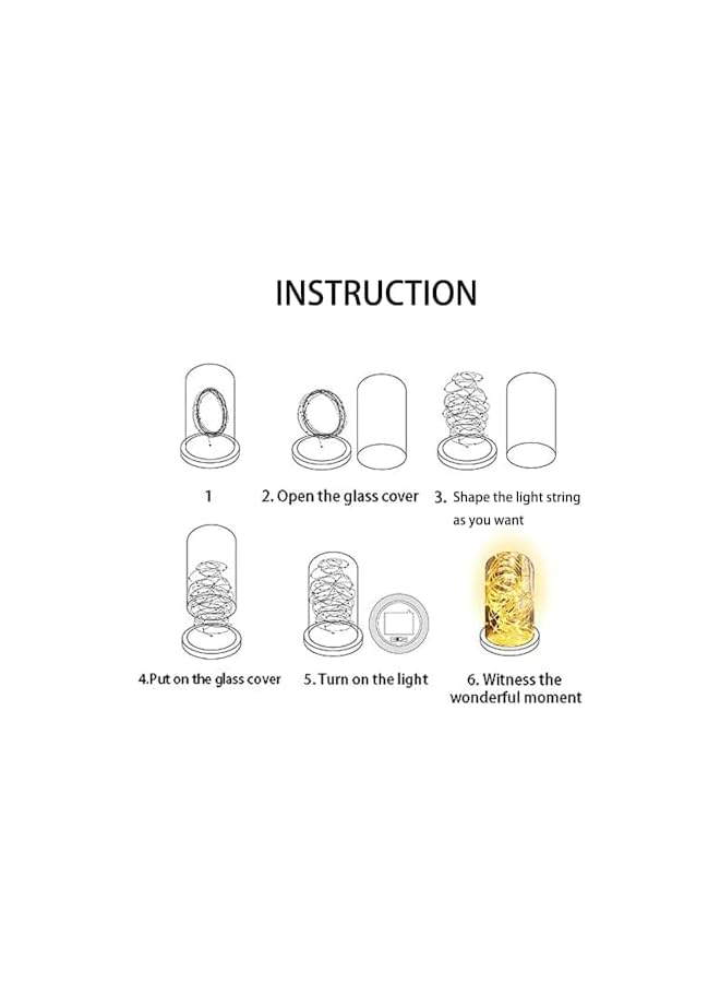 The Bros جرس زجاجي مع قاعدة خشبية وإضاءة LED، جرس عرض زجاجي شفاف، هدايا عيد الحب لها، ديكور للمنزل/المطبخ/المكتب - Image 5